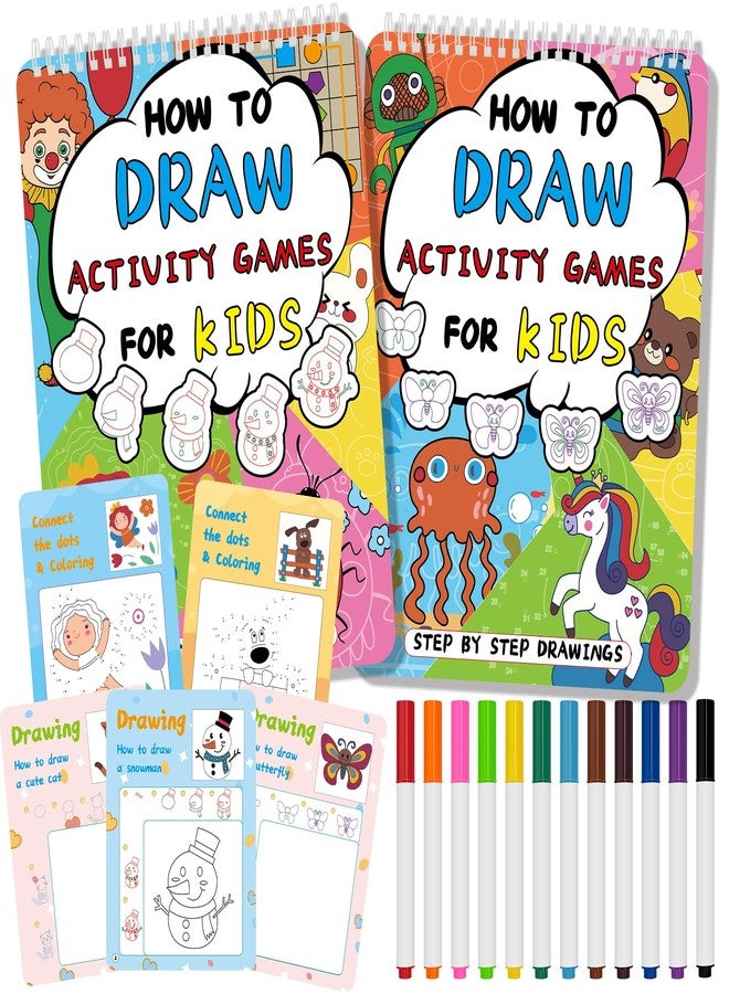 Kalysky 2Set Reusable Draw Books for Kids,How to Draw Books for Kids 3-6 6-8,Step by Step Dry Erase Activity Book - Image 1